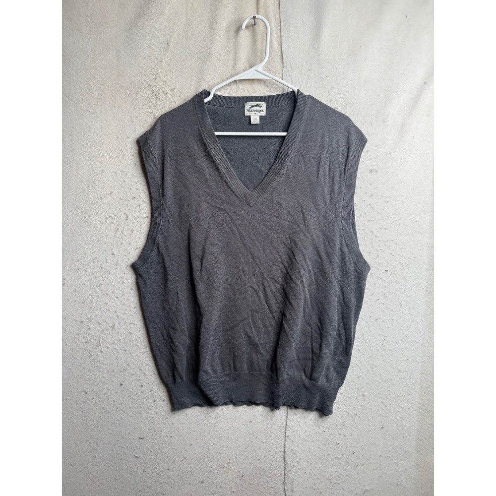 Slazenger Mens Gray V-Neck Sweater Vest 100% Cotton XL Solid Knit Layering